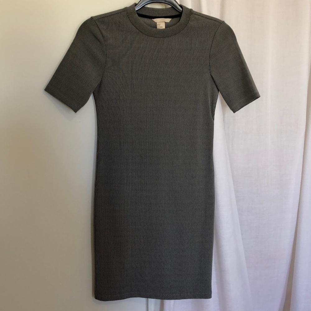 H&M Black and Gray Striped Dress